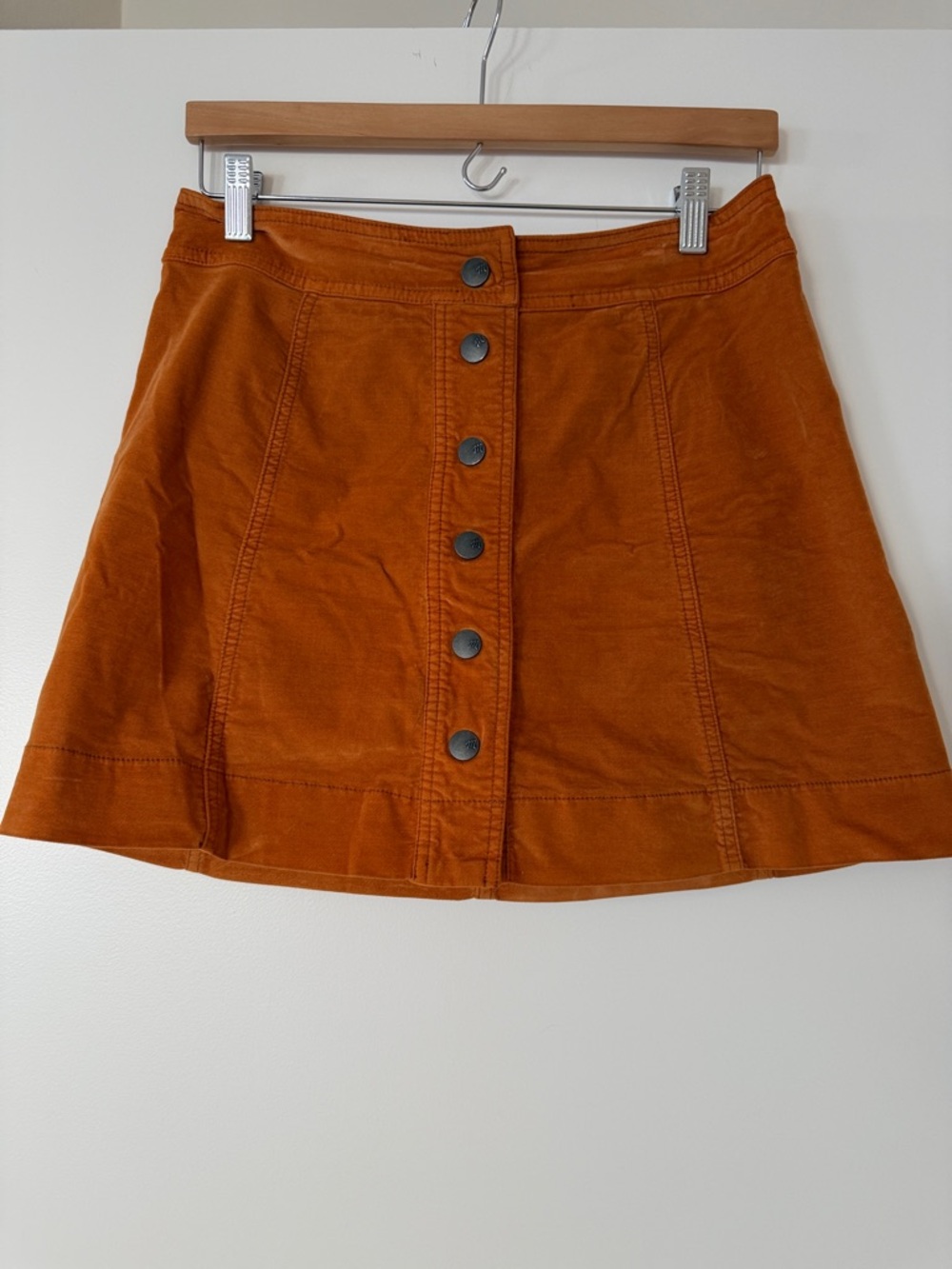 Madewell Copper Button-Front Mini Skirt Size 4 Cotton Blend Fall Pumpkin